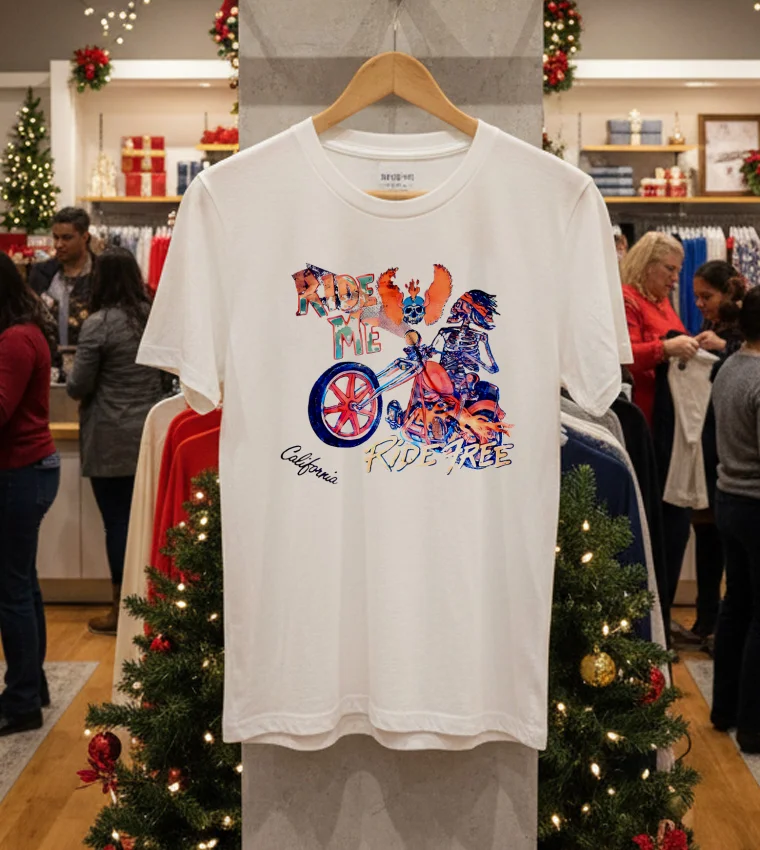 Ride Me Ride Free California Skeleton - white-t-shirt Ride Me Ride Free California Skeleton White T Shirt