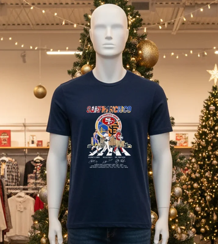 San Francisco Sport Stephen Curry Willie Mays Jor Montana Signatures   Black T Shirt