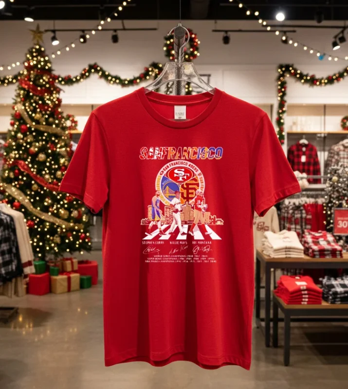 San Francisco Sport Stephen Curry Willie Mays Jor Montana Signatures Red T Shirt