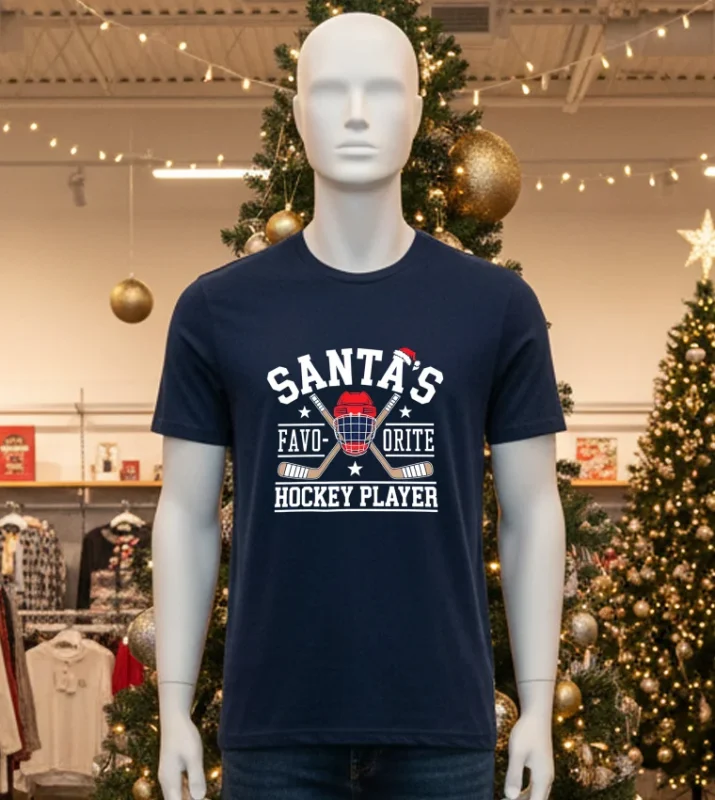 Santa S Favorite Hockey Player Ice Hockey Christmas   Black T Shirt