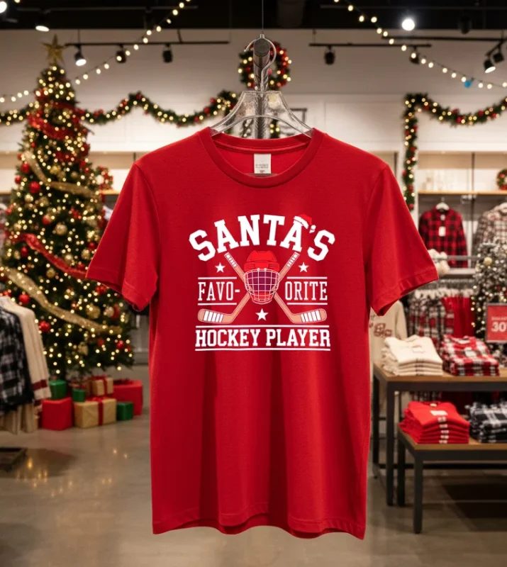 Santa S Favorite Hockey Player Ice Hockey Christmas Red T Shirt