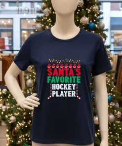 Santa s Favorite Ice Hockey Player Christmas American style t-shirt