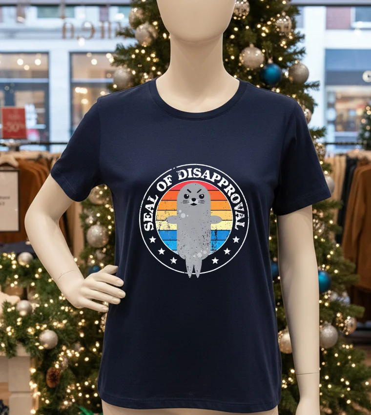 Seal Of Disapproval Funny Retro - navy-t-shirt Seal Of Disapproval Funny Retro Navy T Shirt