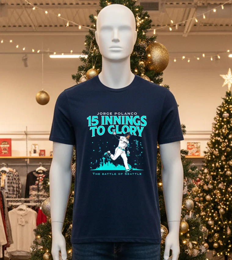 Seattle Mariners Jorge Polanco 15 Innings To Glory - black-t-shirt Seattle Mariners Jorge Polanco 15 Innings To Glory Black T Shirt