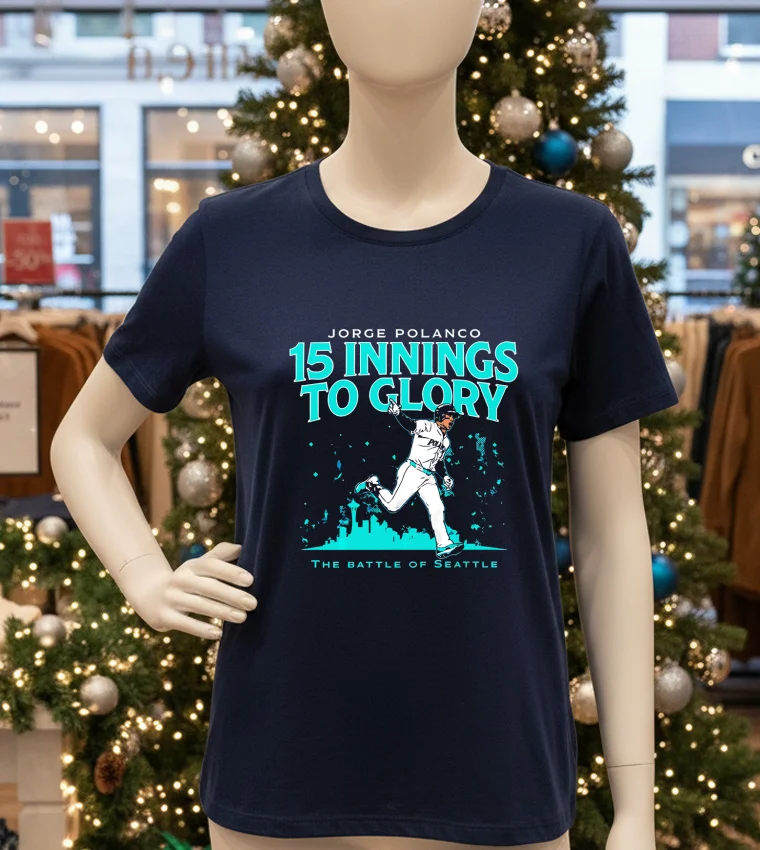 Seattle Mariners Jorge Polanco 15 Innings To Glory - navy-t-shirt Seattle Mariners Jorge Polanco 15 Innings To Glory Navy T Shirt