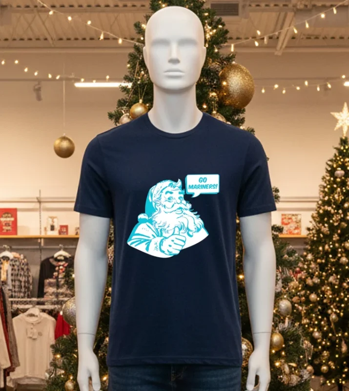 Seattle Mariners Santa Claus Go Mariners Black T Shirt