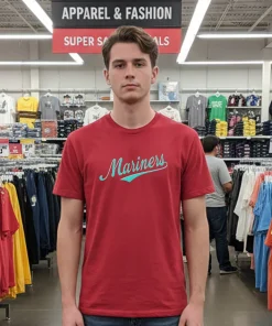 Seattle Mariners Vintage Baseball Script   Red T Shirt