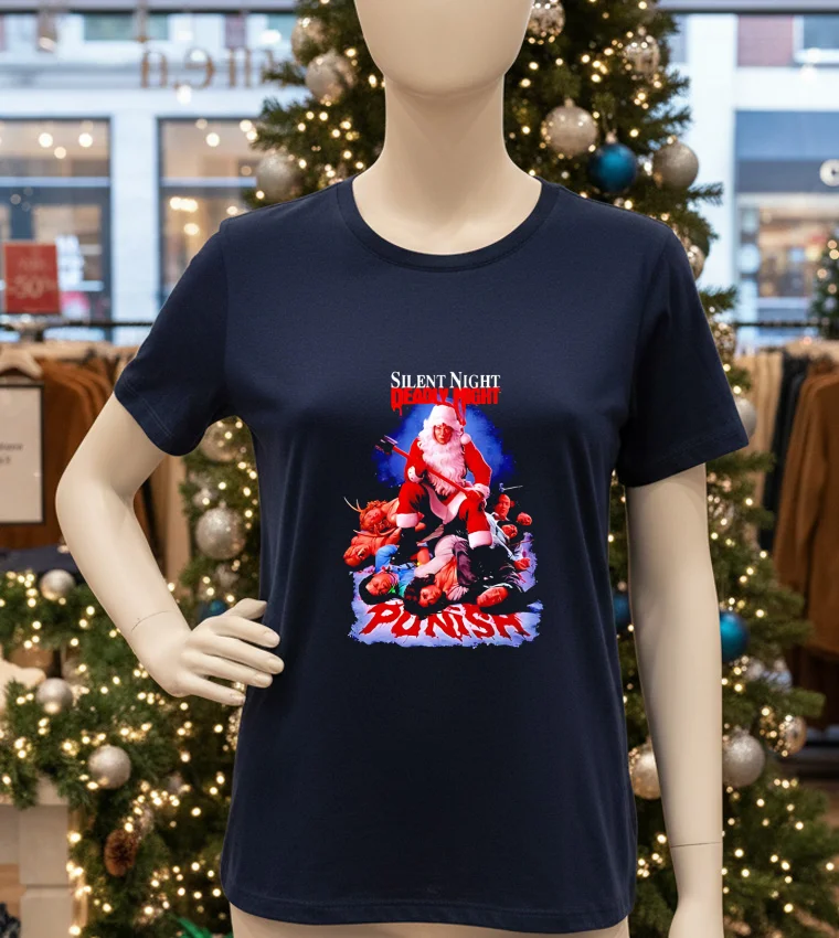 Silent Night Deadly Night Punishment Is Good Santa Christmas - navy-t-shirt Silent Night Deadly Night Punishment Is Good Santa Christmas Navy T Shirt