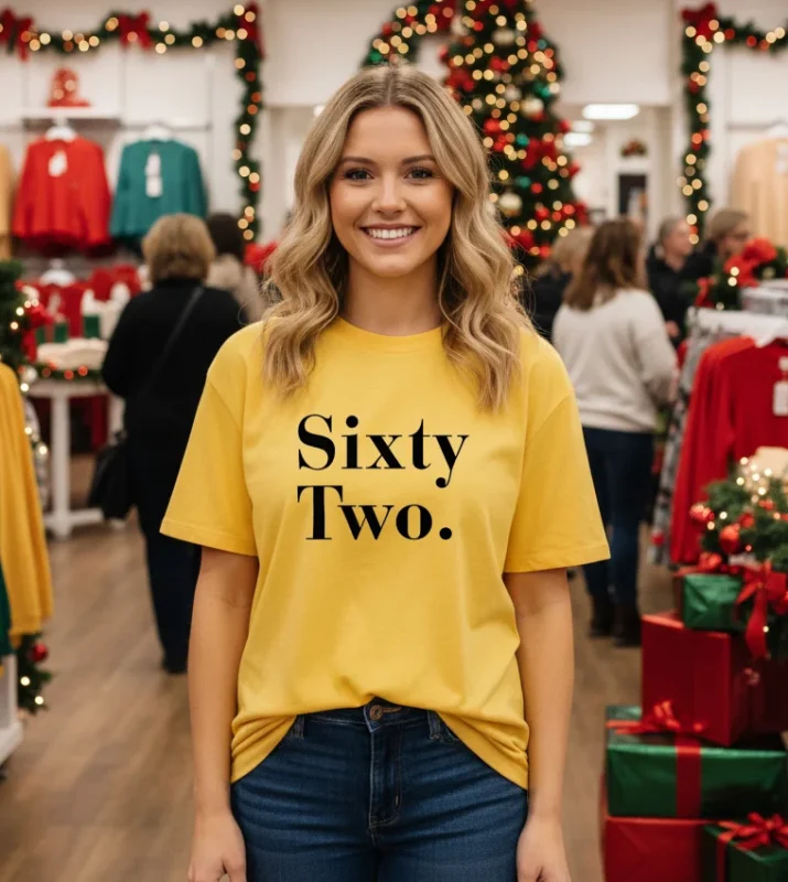 Sixty Two Text   Yellow T Shirt