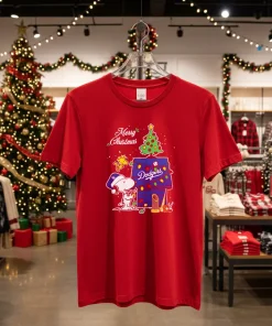 Snoopy And Woodstock Los Angeles Godgers 2024 World Champions Cup Merry Christmas   Red T Shirt