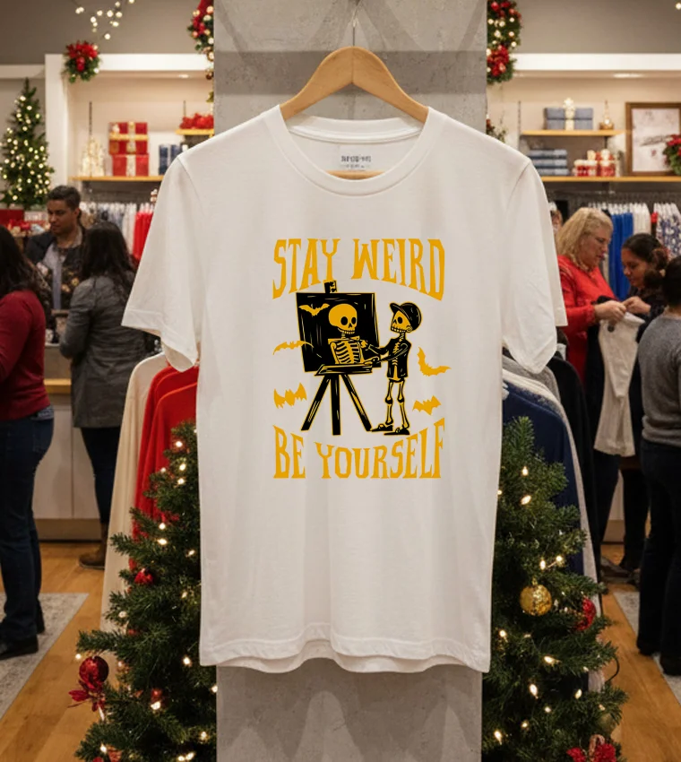 Stay Weird Skeleton Be Yourself Halloween - white-t-shirt Stay Weird Skeleton Be Yourself Halloween White T Shirt