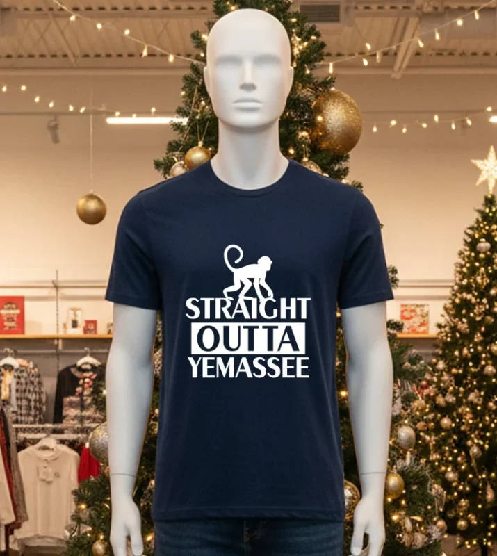 Straight Outta Yemassee Monkey   Black T Shirt