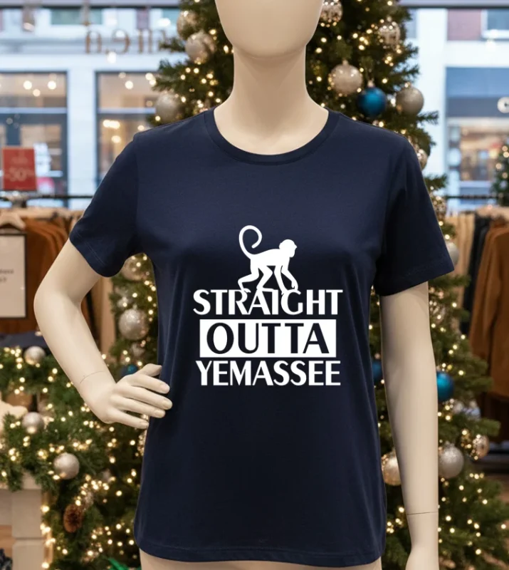 Straight Outta Yemassee Monkey   Navy T Shirt