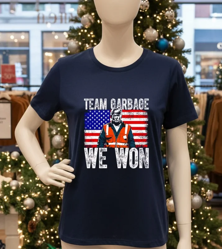 Team Garbage We Won Trump America Flag Retro Navy T Shirt