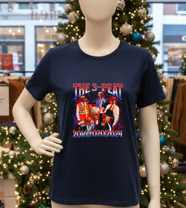 The 3 Peat Election Winner 2016 2020 2024 Donald Trump President Graphic   Navy T Shirt
