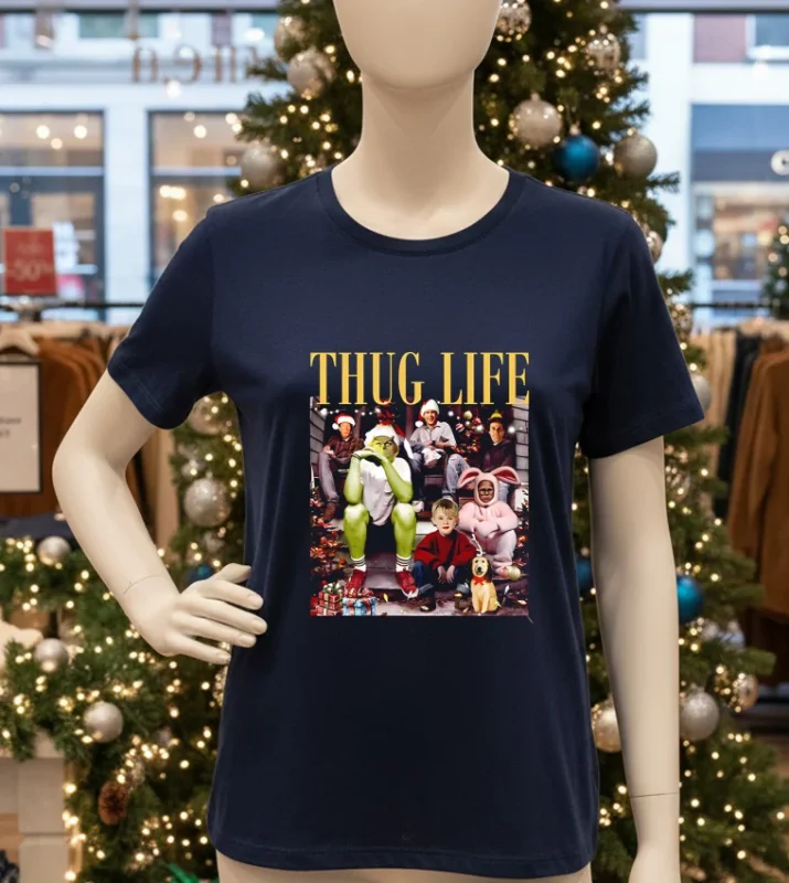 Thug Life Christmas Friends Christmas Movies   Navy T Shirt