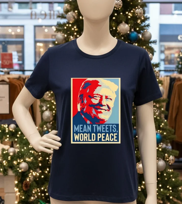 Trump Mean Tweets World Peace New Era   Navy T Shirt
