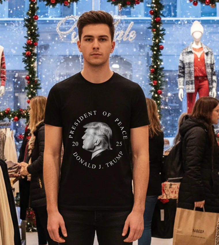 Trump The Peace President 2025 - black-t-shirt Trump The Peace President 2025 Black T Shirt