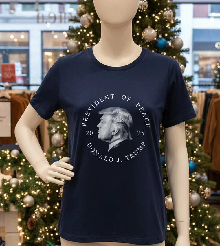 Trump The Peace President 2025 - navy-t-shirt Trump The Peace President 2025 Navy T Shirt