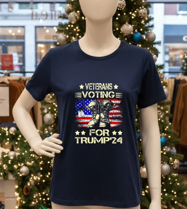 Veterans Voting For Trump 2024 Usa Flag Retro Navy T Shirt