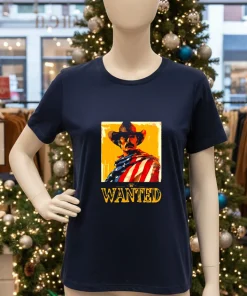 Wanted Cowboy With American Flag American style t-shirt