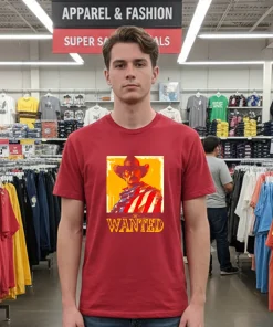 Wanted Cowboy With American Flag American style t-shirt