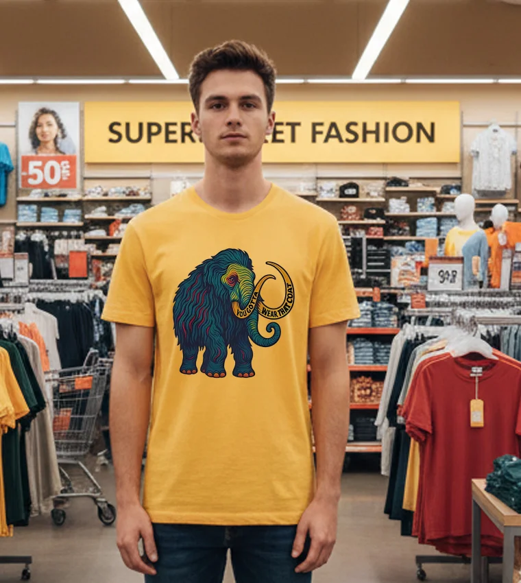 Widespread Panic Big Wooly Mammoth Yougota Wear That Coat - yellow-t-shirt Widespread Panic Big Wooly Mammoth Yougota Wear That Coat Yellow T Shirt