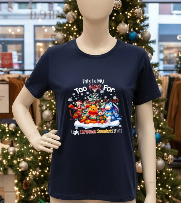 Winnie The Pooh This Is Too Hot For My Christmas   Navy T Shirt