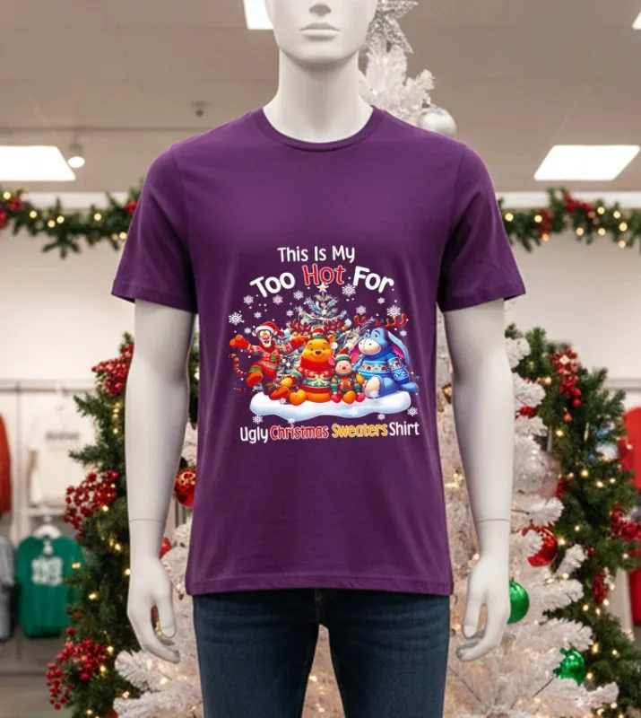 Winnie The Pooh This Is Too Hot For My Christmas   Purple T Shirt