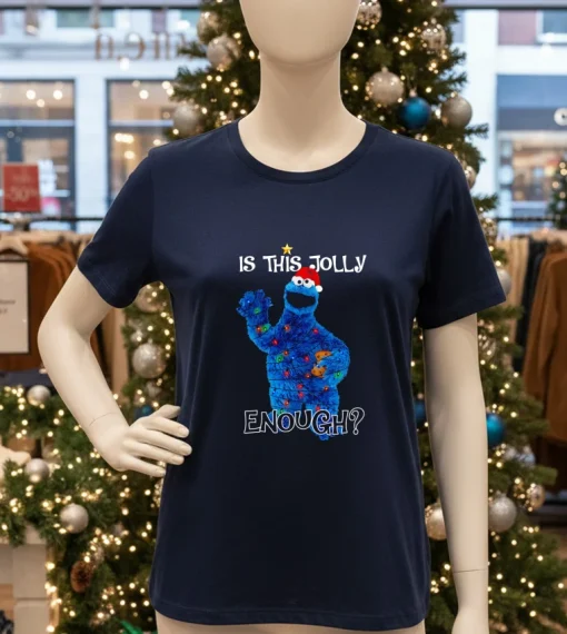 Yoonton Cookie Monster Is This Jolly Enough   Navy T Shirt
