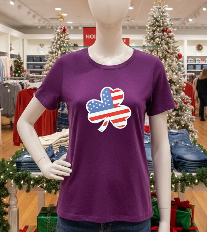 American Flag Shamrock   Purple T Shirt