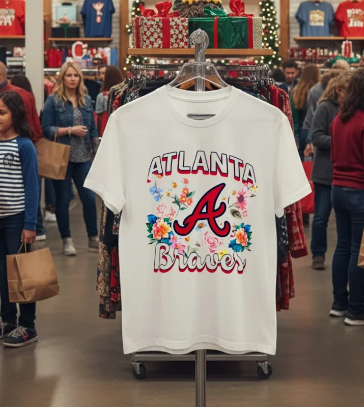 Atlanta Braves Flowers Graphic Pullover   White T Shirt