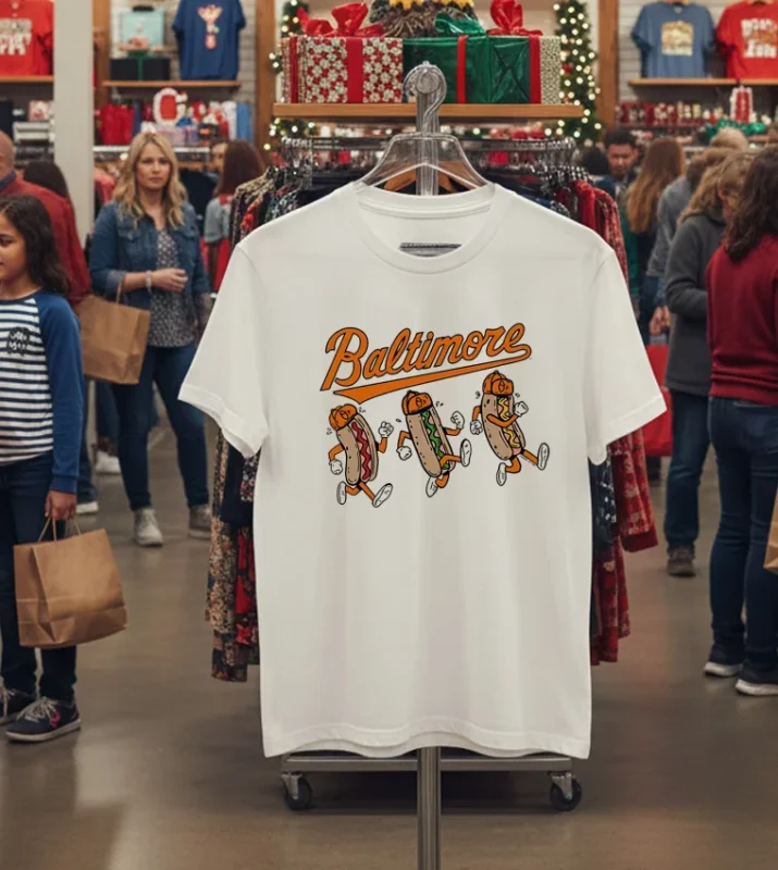 Baltimore Orioles Hot Dog Race   White T Shirt