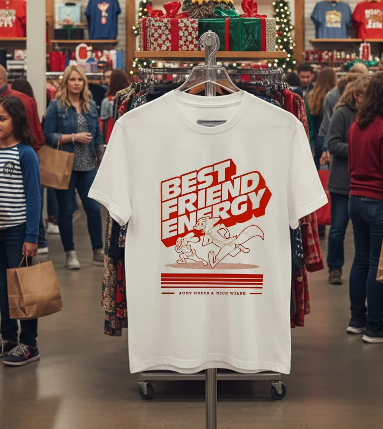 Best Friend Energy Judy Hopps And Nick Wilde Cartoon - white-t-shirt Best Friend Energy Judy Hopps And Nick Wilde Cartoon White T Shirt 1