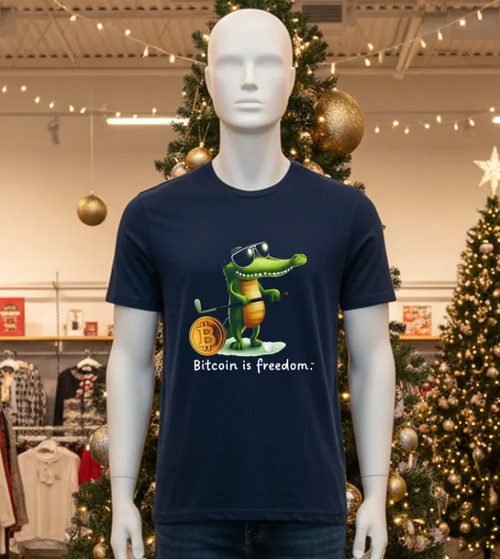 Bitcoin Is Freedom Crocodile Cartoon Black T Shirt