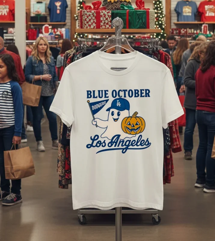 Blue October Ghost Dodgers Los Angeles Baseball Halloween White T Shirt 1