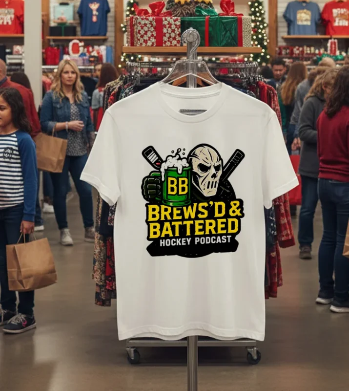 Brews D Battered Hockey Podcast Logo White T Shirt 1