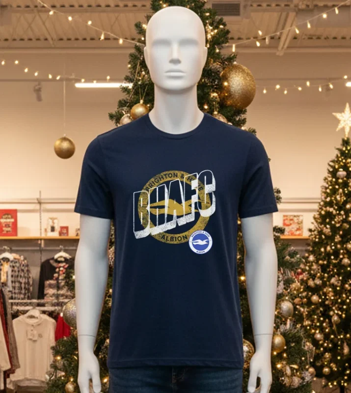 Brighton And Hove Albion Fc Wave Bold Logo Black T Shirt