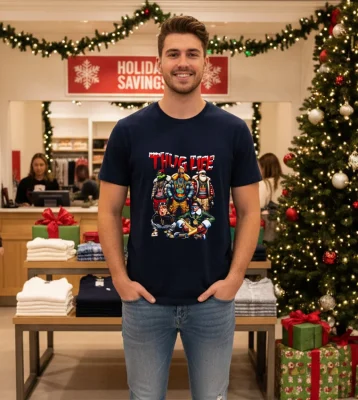 Christmas Thug Life Movie Characters   Navy T Shirt