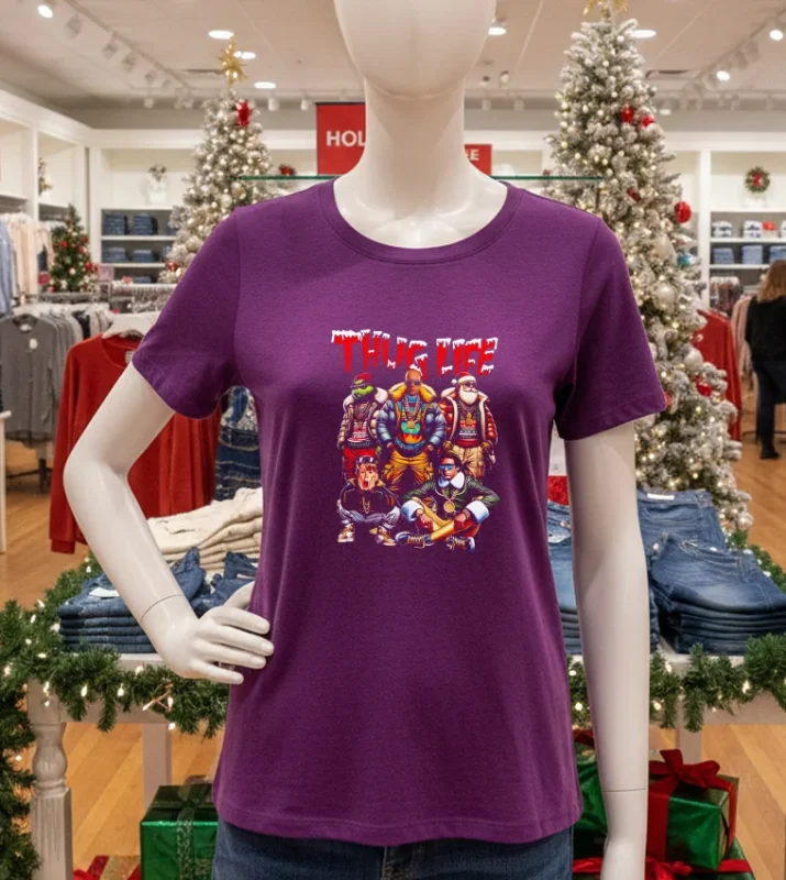 Christmas Thug Life Movie Characters Purple T Shirt