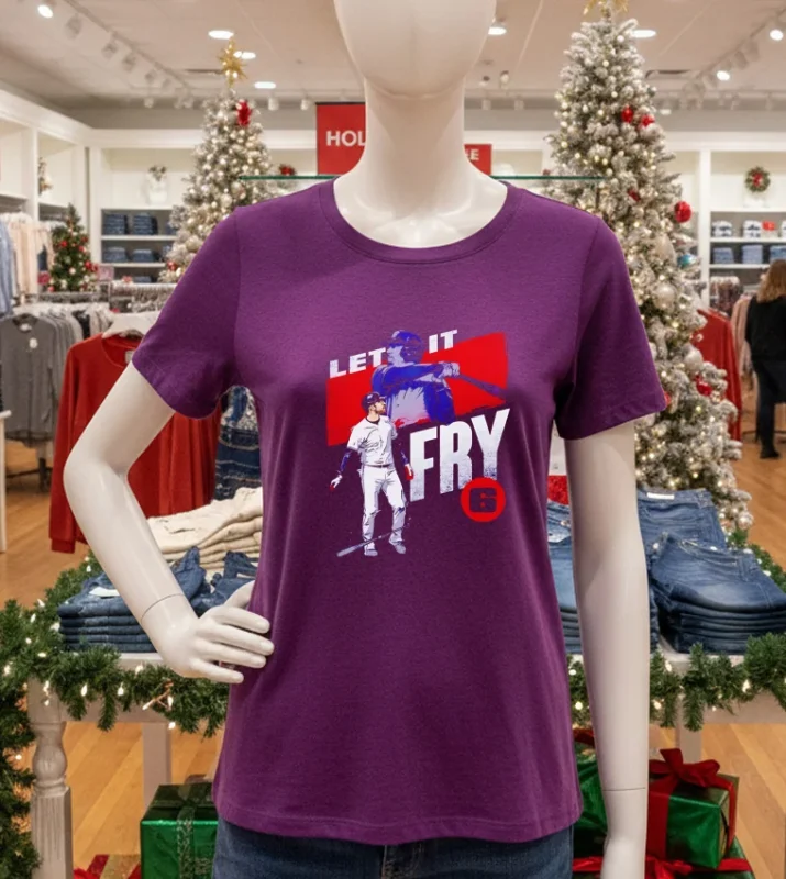 David Fry Cleveland Baseball David Fry Cleveland Let It Fry   Purple T Shirt