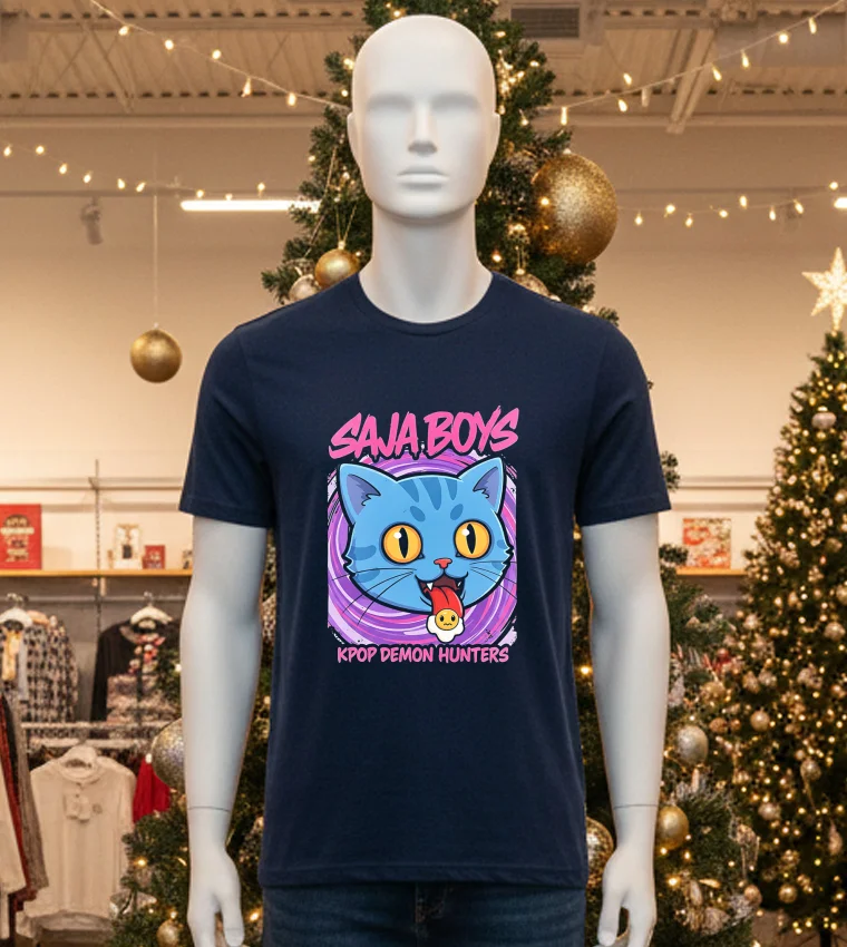 Derpy Tiger Saja Boys Kpop Demon Hunters Blue Cat - black-t-shirt Derpy Tiger Saja Boys Kpop Demon Hunters Blue Cat Black T Shirt