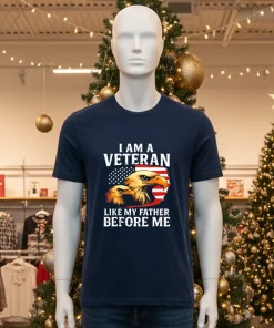 Distorted American Flag Bald Eagles I Am A Veteran Like My Father Before Me shirt