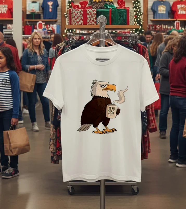 Eagle Coffee Is He Dead Yet White T Shirt 1