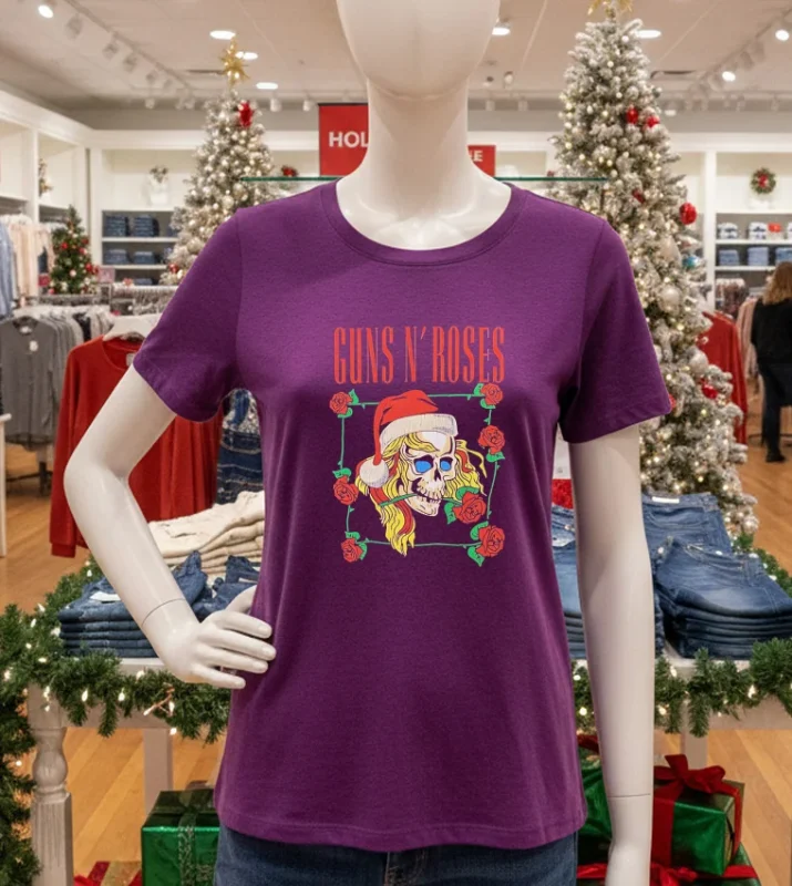 Guns N Roses Holiday Skull   Purple T Shirt