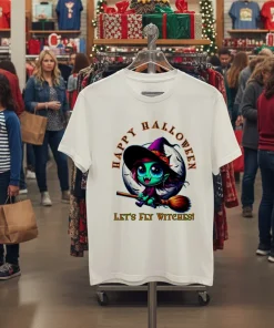 Happy Halloween Lets Fly Witches Vampire Witch Cute White T Shirt 1