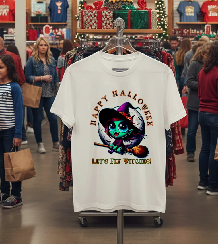 Happy Halloween Lets Fly Witches Vampire Witch Cute - white-t-shirt Happy Halloween Lets Fly Witches Vampire Witch Cute White T Shirt 1