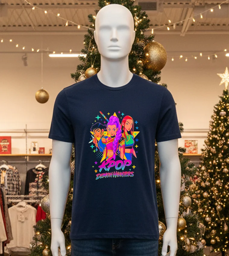 Huntrix Battle Squad Rumi Mira & Zoey From Kpop Demon Hunters - black-t-shirt Huntrix Battle Squad Rumi Mira & Zoey From Kpop Demon Hunters Black T Shirt