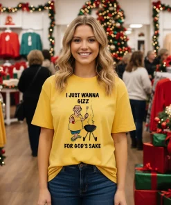 I Just Wanna Grill For God S Sake Cartoon   Yellow T Shirt