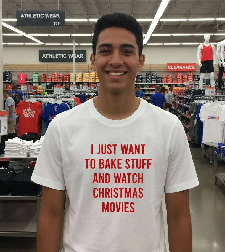 I Just Want To Bake Stuff And Watch Christmas Movies White T Shirt 1